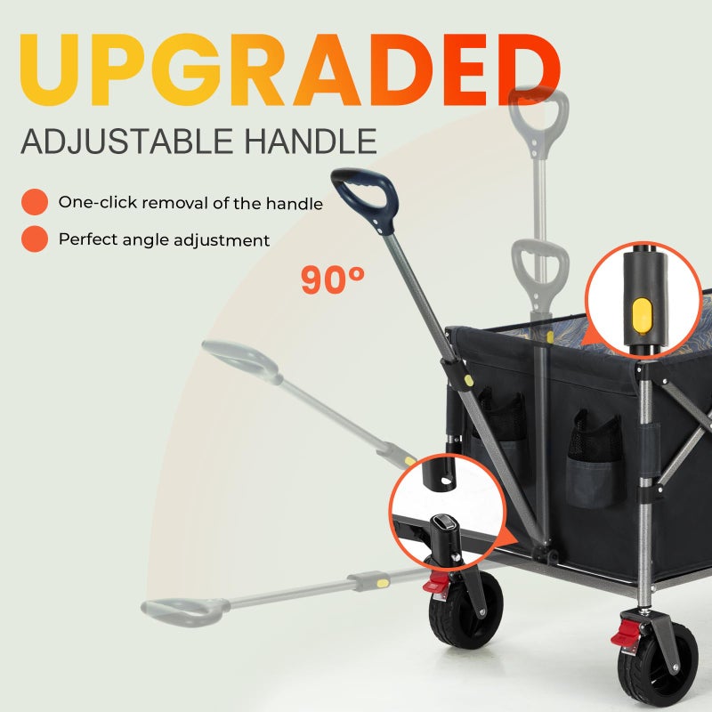 Overmont Collapsible Wagon with Tailgate - 49.2" Extended Heavy Duty Foldable Utility Wagon Folding Cart with All-Terrain Wheels for Outdoor Camping Sports Garden Beach Grocery - 300lbs Support - Image 3