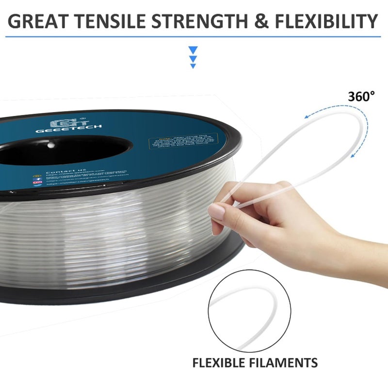 Geeetech TPU Filament 1.75mm, Shore 95A Flexible 3D Printer Filament with High Elasticity, 1KG (2.2lbs) Spool, Dimensional Accuracy Â±0.03mm, Fits Most FDM Printers (Clear/Transparent) - Image 3