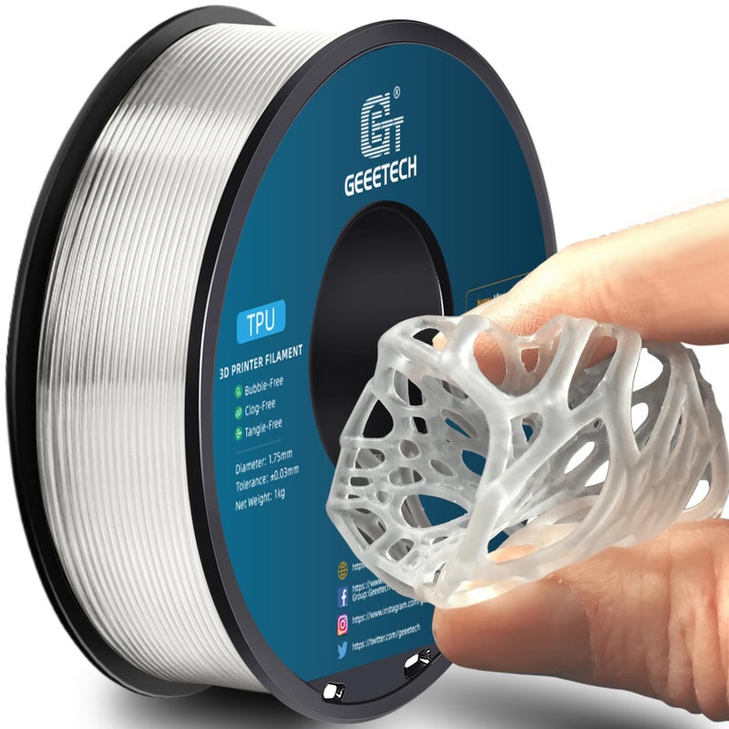 Geeetech TPU Filament 1.75mm, Shore 95A Flexible 3D Printer Filament with High Elasticity, 1KG (2.2lbs) Spool, Dimensional Accuracy Â±0.03mm, Fits Most FDM Printers (Clear/Transparent) - Image 1