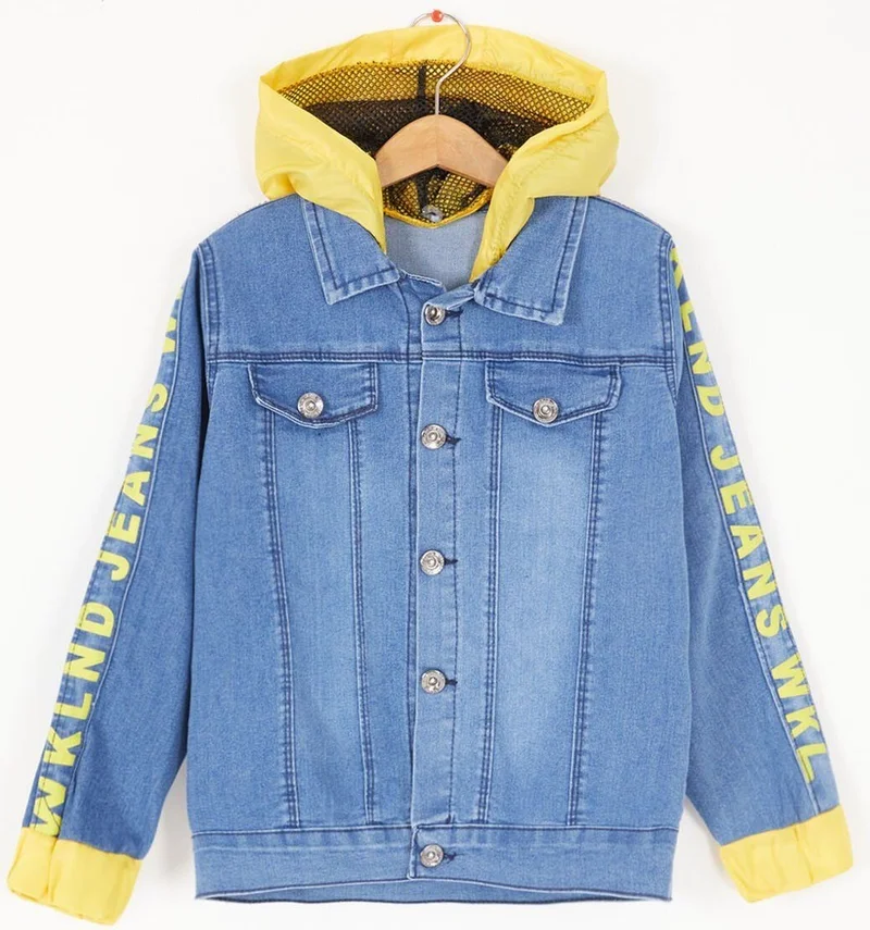Miniğimin Cicileri My Little Ones Cicileri Hooded Wklnd Denim Boy's Jacket - Blue-Yellow