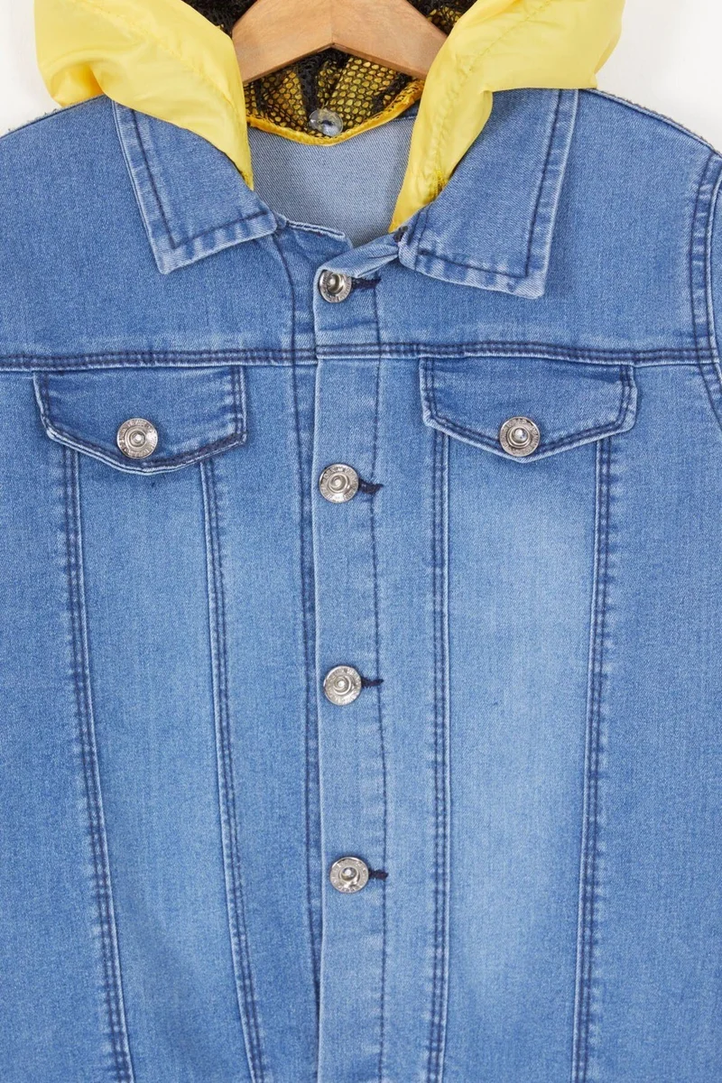 Miniğimin Cicileri My Little Ones Cicileri Hooded Wklnd Denim Boy's Jacket - Blue-Yellow