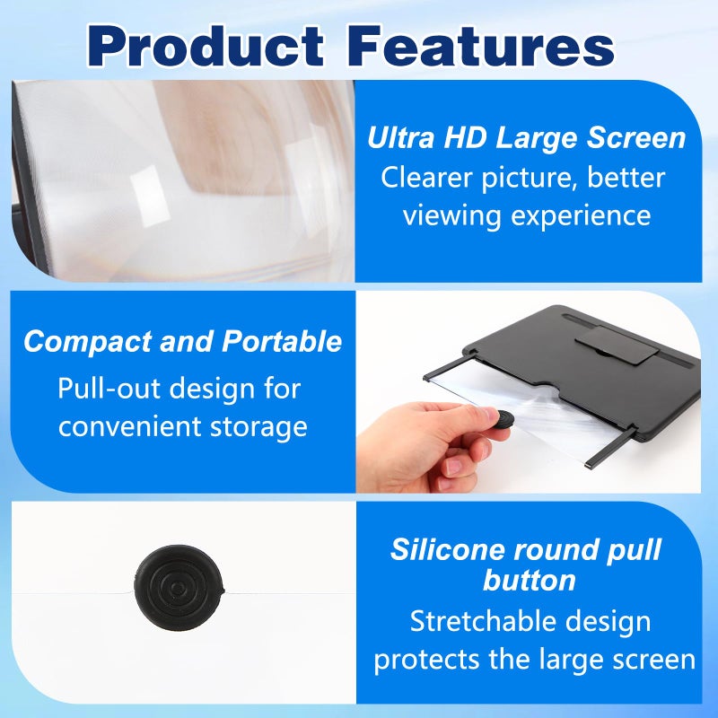 MeiAid 2026 Upgraded Big Screen Phone Magnifier,3D HD Screen Amplifier with Foldable Stand, Portable Mobile Magnifier for Movies & Gaming, Universal Compatible with All Smartphones (12in) - Image 3