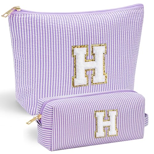 YOOLIFE Personalized Friend Birthday Gifts - 2 Pieces Makeup Bag Cosmetic Bags for Women Travel Makeup Bag Make up Bag with Small Makeup Bag Wedding Bridesmaid Gifts Teacher Gifts for Women Letter H - Image 1