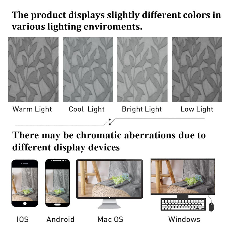 Lecloud Leia 36 Inch Charcoal Grey Sheer Curtains Tiers 2 Panels, Clip Textured Cafe/Bedroom/Living Room/Kitchen Gray Curtain for Small Window, Jacquard Leaf Drapes with Dual Rod Pockets, 38x36 Inches - Image 4