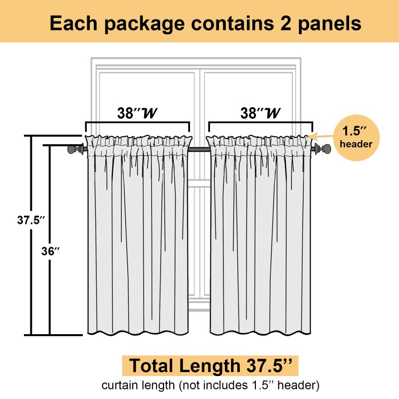 Lecloud Leia 36 Inch Charcoal Grey Sheer Curtains Tiers 2 Panels, Clip Textured Cafe/Bedroom/Living Room/Kitchen Gray Curtain for Small Window, Jacquard Leaf Drapes with Dual Rod Pockets, 38x36 Inches - Image 5