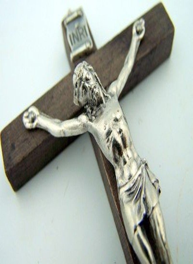 WJH Dark Oak Wood Nuns Pectoral INRI Cross Crucifix for Rosary, 4 Inch by WJH - Image 2