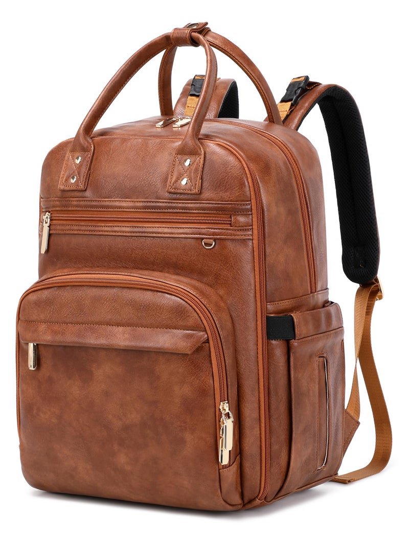 LORADI 18 Pockets Large Diaper Bag Backpack with Waterproof Pockets and Stroller Buckle, Convertible Baby Bag (Brown, Large) - Image 1
