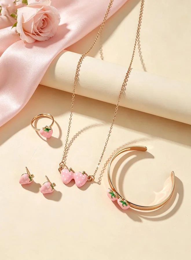 Take Two Pink Strawberry Jewelry Set - Necklace, Bracelet, Ring and Earrings
