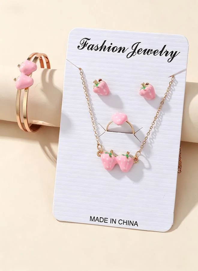 Take Two Pink Strawberry Jewelry Set - Necklace, Bracelet, Ring and Earrings