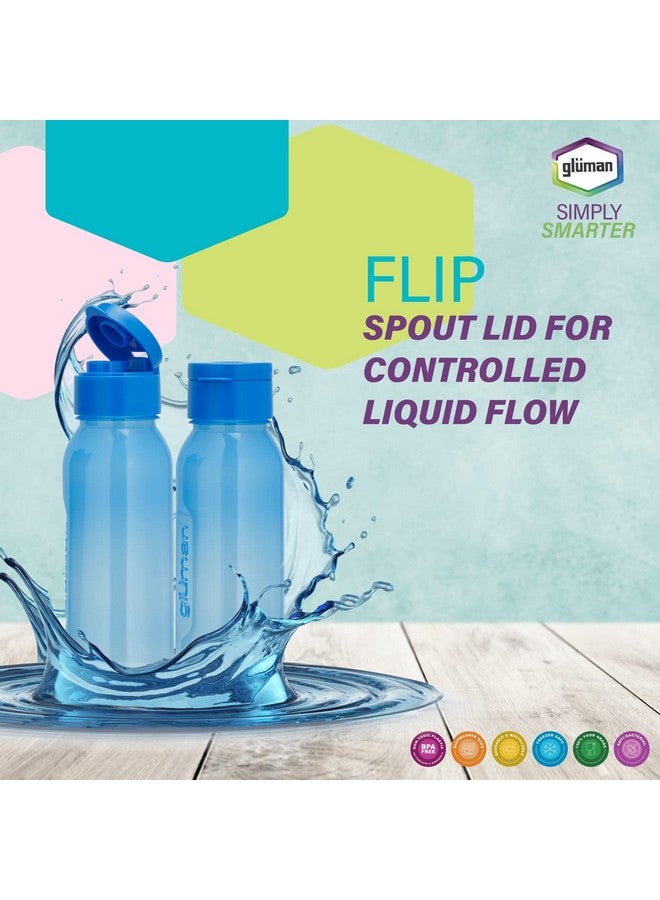 Gluman 500 ml Leak proof Plastic Claro Mini Spout Water Bottle Set of 3 | Anti-Bacterial & BPA Free | Flip-Top Spout Lid Plastic | 100% Food Grade | Ideal for Gym, Travel, School, Office, Kids - Blue - Image 4
