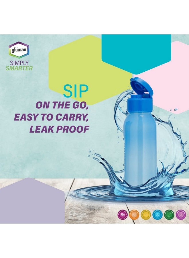 Gluman 500 ml Leak proof Plastic Claro Mini Spout Water Bottle Set of 3 | Anti-Bacterial & BPA Free | Flip-Top Spout Lid Plastic | 100% Food Grade | Ideal for Gym, Travel, School, Office, Kids - Blue - Image 5