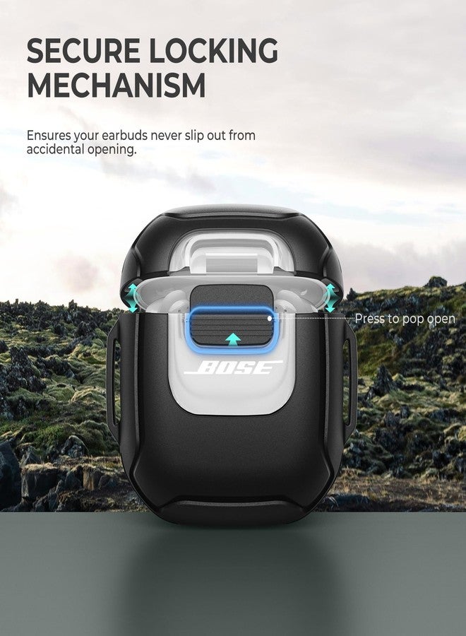 Dexnor for Bose QuietComfort Earbuds II Case (2022) & Bose QuietComfort Ultra Earbuds Case (2023), Secure Lock Clip Rugged Case Shockproof Protective Cover with Carabiner & Keyring for Men Women Black - Image 4