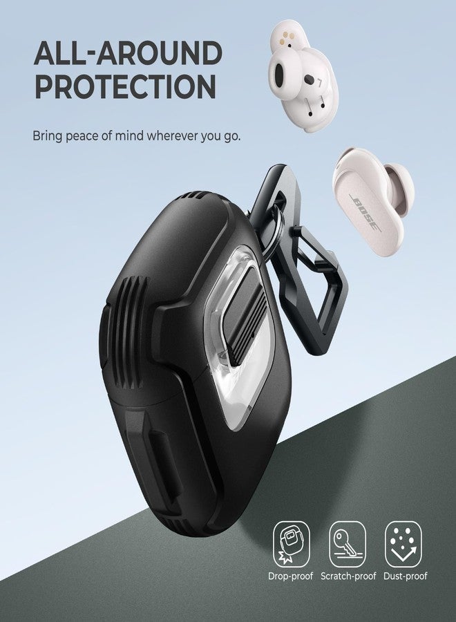 Dexnor for Bose QuietComfort Earbuds II Case (2022) & Bose QuietComfort Ultra Earbuds Case (2023), Secure Lock Clip Rugged Case Shockproof Protective Cover with Carabiner & Keyring for Men Women Black - Image 3