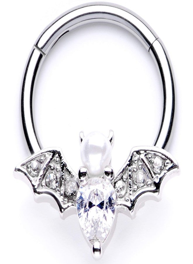 Body Candy Womens 16G Steel Hinged Segment Ring Seamless Cartilage Nipple Ring Clear Bat Nose Hoop 3/8" - Image 1