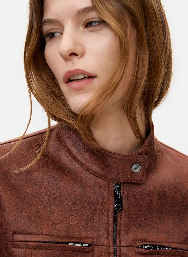 Desigual Brown Jacket Leather Effect for Women | Best Price UAE