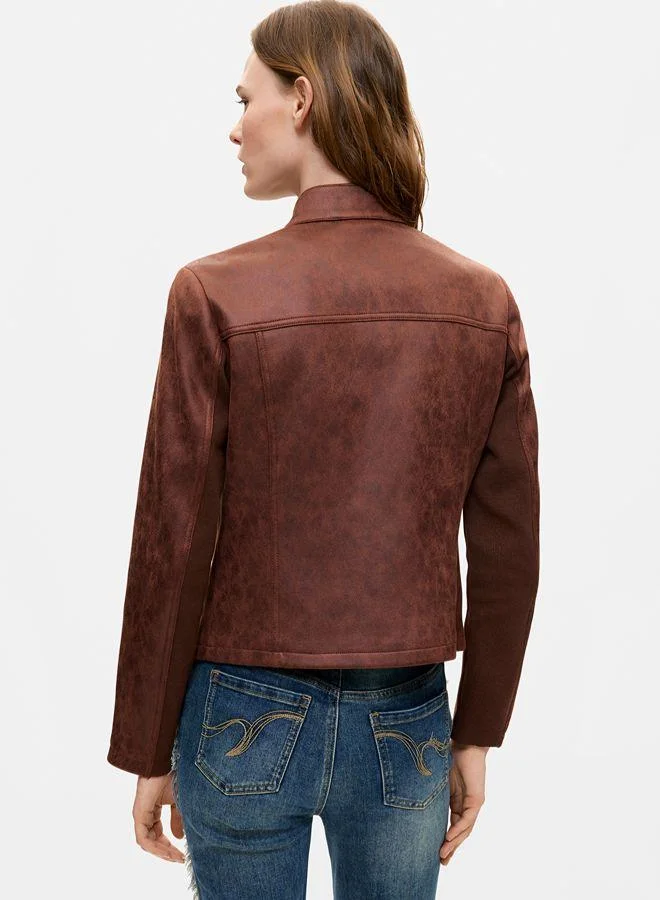 Desigual Brown Jacket Leather Effect for Women | Best Price UAE