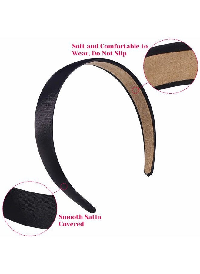 anezus 16 Pcs Satin Headbands Bulk 1 Inch Anti-slip Black Ribbon Hair Bands Plain Hard Headbands for Women Girls DIY Craft Hair Accessories (Black)  - Image 4
