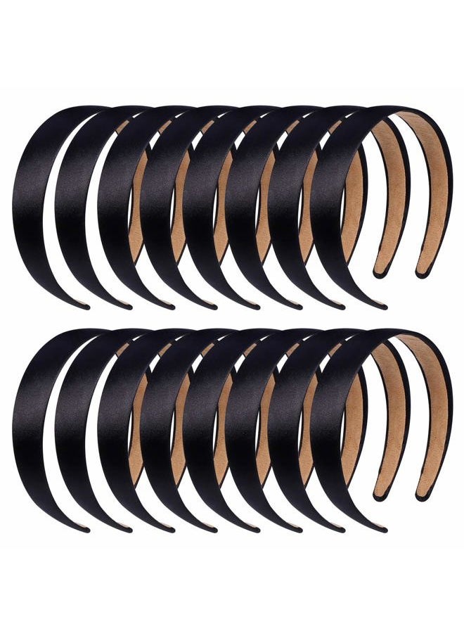 anezus 16 Pcs Satin Headbands Bulk 1 Inch Anti-slip Black Ribbon Hair Bands Plain Hard Headbands for Women Girls DIY Craft Hair Accessories (Black)  - Image 1