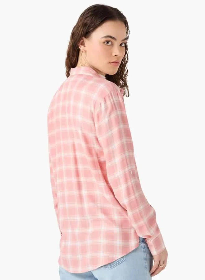 Lee Cooper Lee Cooper Regular Fit Checked Collared Shirt with Long Sleeves
