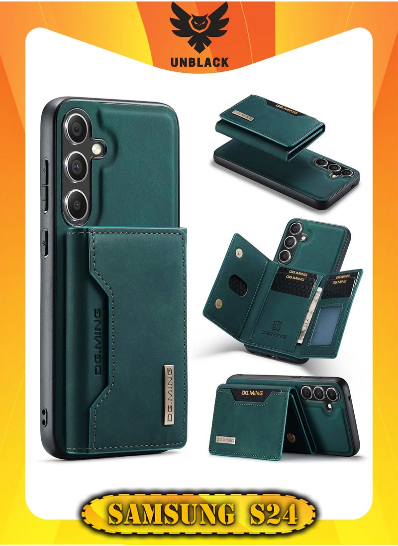 DGMING Wallet Case for Samsung Galaxy S24, DG.MING Premium Leather Phone Case Back Cover Magnetic Detachable with Trifold Wallet Card Holder Pocket for Samsung Galaxy S24 (Green)  - Image 1