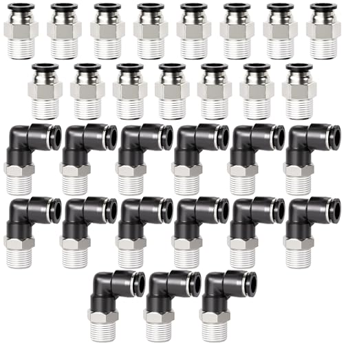 TAILONZ PNEUMATIC Elbow and Straight Combination 1/4 Inch Tube OD x 1/4 Inch NPT Thread Push to Connect Fittings PC-1/4-N2+PL-1/4-N2(Pack of 4) - Image 1