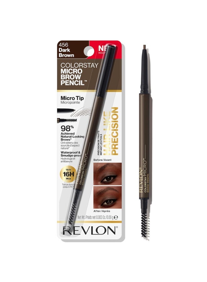 Revlon ColorStay Micro Eyebrow Pencil with Built In Spoolie Brush, Infused with Argan and Marula Oil, Waterproof, Smudgeproof, 456 Dark Brown, 0.003 oz Dark Brown - Image 1