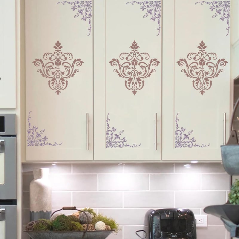 SUNVERSE Damask Stencils for Walls 12inch Corner Border Stencil Large Texture Stencils Mixed Medium Layering Templates for Painting on Walls Furniture Canvas Fabric - Image 5