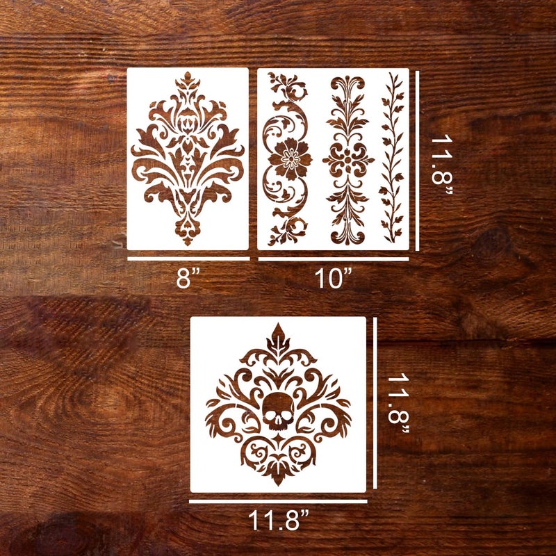 SUNVERSE Damask Stencils for Walls 12inch Corner Border Stencil Large Texture Stencils Mixed Medium Layering Templates for Painting on Walls Furniture Canvas Fabric - Image 2