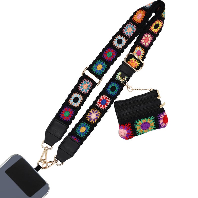 SCINYMC Phone Lanyard Crossbody with Zipper Pouch, Adjustable Phone Strap with Detachable Wallet/Wrist, Holds Multiple Cards & Cash, Clip and Go Strap Women/Teacher Gift for All Phone, Embroidered - Image 1