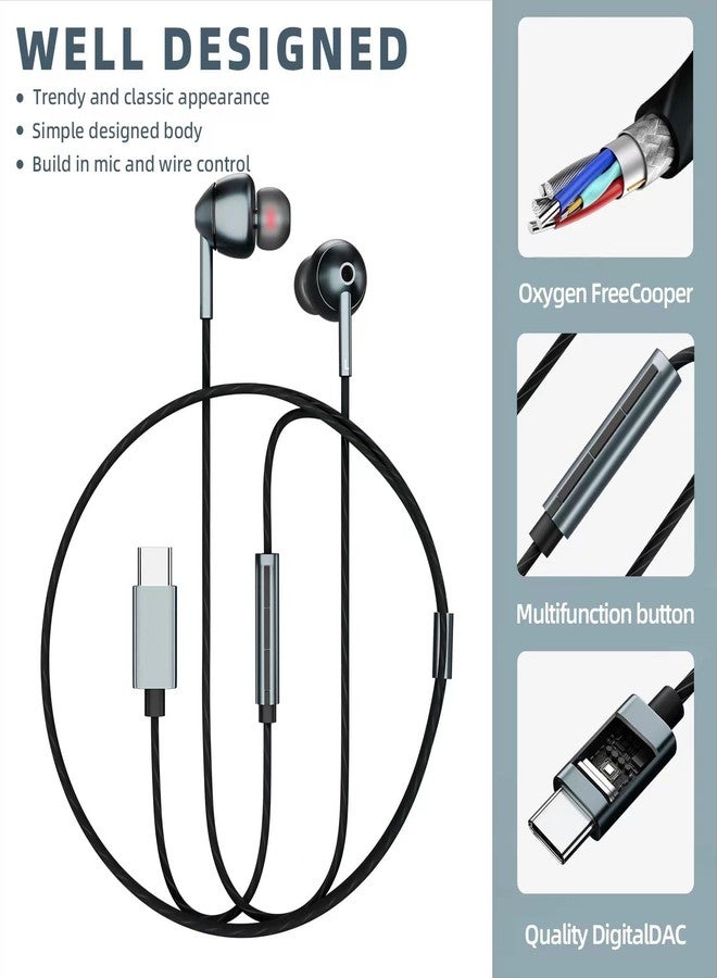 MAXAUX USB-C Wired Earbuds with Microphone, Volume Control, Noise Canceling, Compatible with Samsung Galaxy S24 S23 S22, iPhone 17 16 15 Pro Pro max, Pixel Phones - Image 5