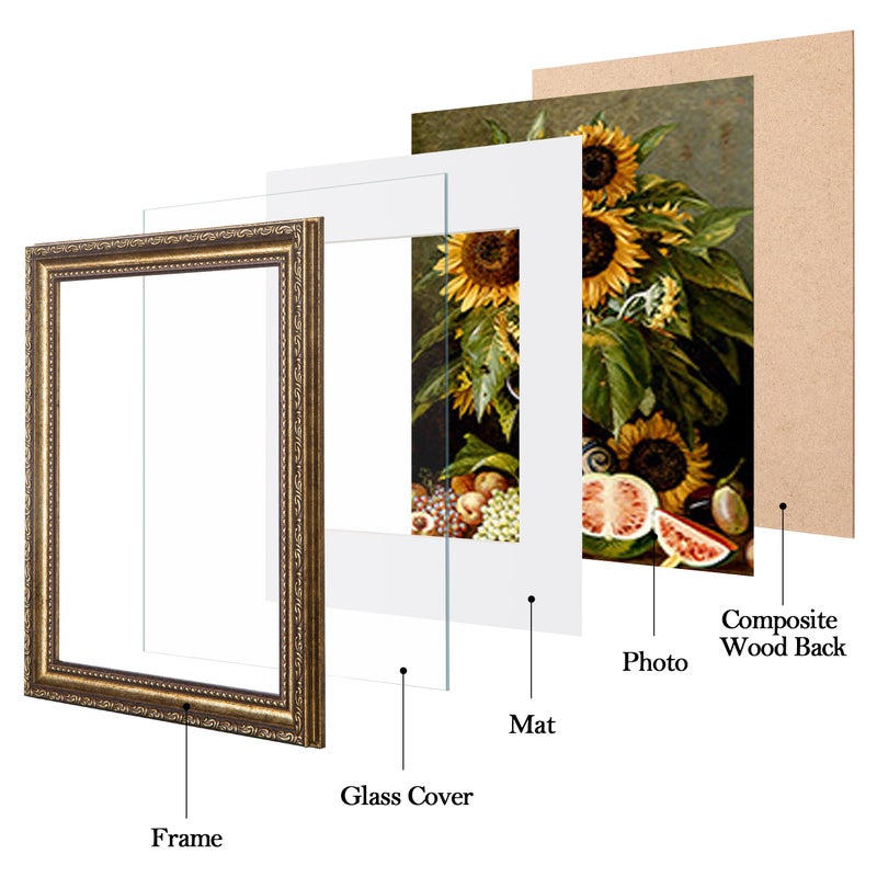 eletecpro 8x10 Picture Frames Set of 4, Gold Frame with Glass Cover, Vintage 8 x 10 Photo Frames Display 5x7 Photo with Mat or 8x10 without Mat for Tabletop or Wall Decor, Bronze Gold - Image 2
