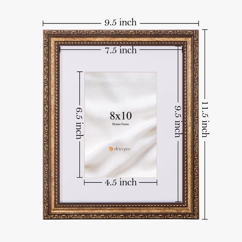 eletecpro 8x10 Picture Frames Set of 4, Gold Frame with Glass Cover, Vintage 8 x 10 Photo Frames Display 5x7 Photo with Mat or 8x10 without Mat for Tabletop or Wall Decor, Bronze Gold - Image 3