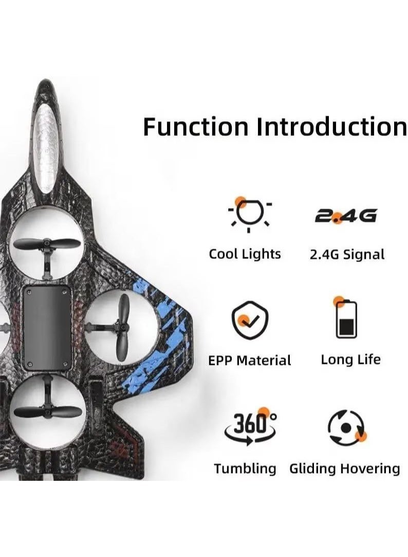 طياره لعبه ريموت كونترول مناسبه للطيران الداخلي 4 ماتور - طائرة درون كواد كوبتر ريموت كنترول 4 مراوح | طائرة حربية استكشافية بإضاءة LED وتحكم 360° ولعبة مغامرات +14 سنة - Image 2