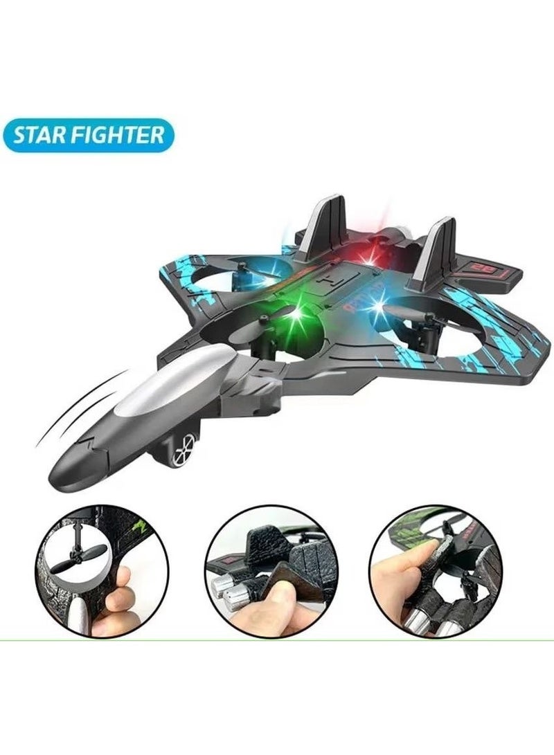 طياره لعبه ريموت كونترول مناسبه للطيران الداخلي 4 ماتور - طائرة درون كواد كوبتر ريموت كنترول 4 مراوح | طائرة حربية استكشافية بإضاءة LED وتحكم 360° ولعبة مغامرات +14 سنة - Image 3