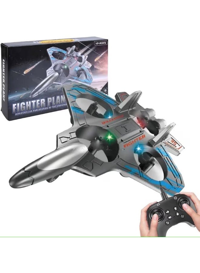طياره لعبه ريموت كونترول مناسبه للطيران الداخلي 4 ماتور - طائرة درون كواد كوبتر ريموت كنترول 4 مراوح | طائرة حربية استكشافية بإضاءة LED وتحكم 360° ولعبة مغامرات +14 سنة - Image 1