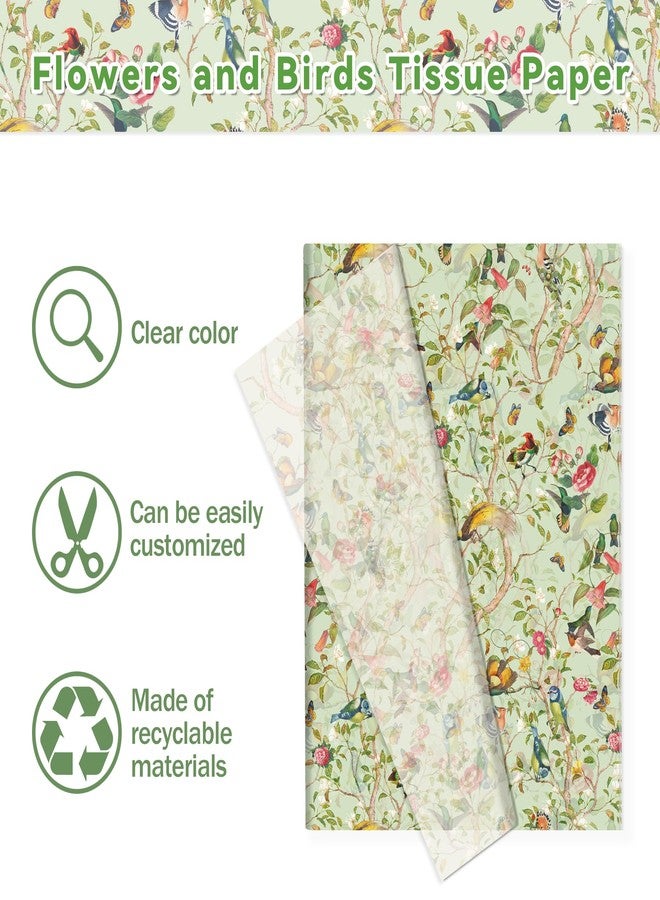 MOZUI 50 Sheets Vintage Bird Flower Tissue Paper, Watercolor Bird Flower Wrapping Papers with Romantic Symbolic Patterns for Bridal Shower Decor, DIY Gift Boxes, Flower Bouquets, Wine Bottles - 20 x 14 Inch - Image 2