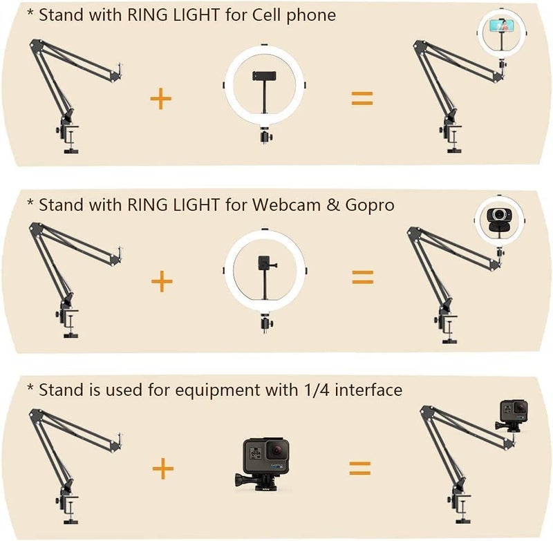 ADZOY Professional Combo of 12 Inch Ring Light & Overhead Suspension Arm Stand (Table Lamp) for Cell Phone, Baking, Craft, Calligraphy, Drawing, Online Lesson, Video Recording (12_Inch_RGB) - Image 4