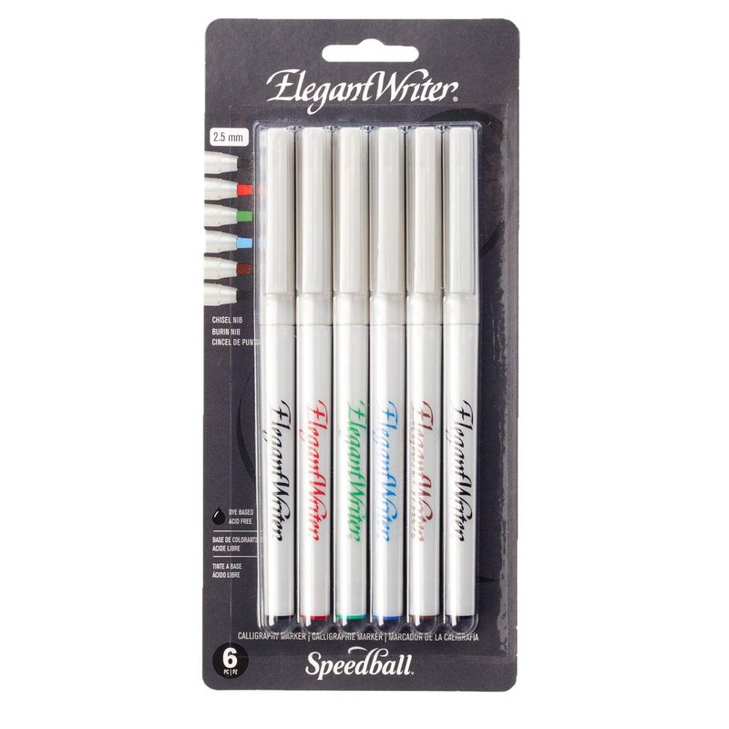 Speedball Elegant Writer Calligraphy Assorted Markers 6/Pkg-Medium Point - Image 1