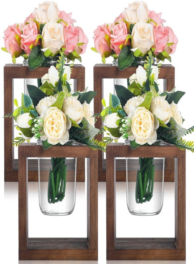 GlikCeil 4 Set Wooden Box for Centerpiece Rustic Wood Propagation Planter Box with Jars Wedding Table Vase Centerpiece Decorations Small Flower Pots Gifts for Windowsill Home Garden Decor - Image 1
