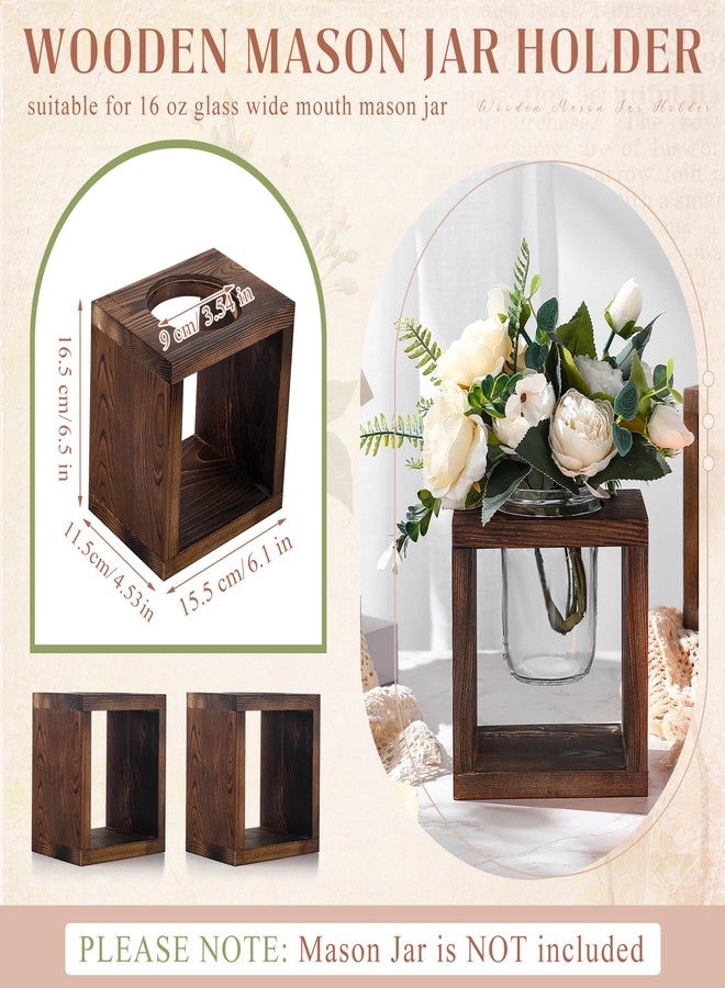 GlikCeil 4 Set Wooden Box for Centerpiece Rustic Wood Propagation Planter Box with Jars Wedding Table Vase Centerpiece Decorations Small Flower Pots Gifts for Windowsill Home Garden Decor - Image 3