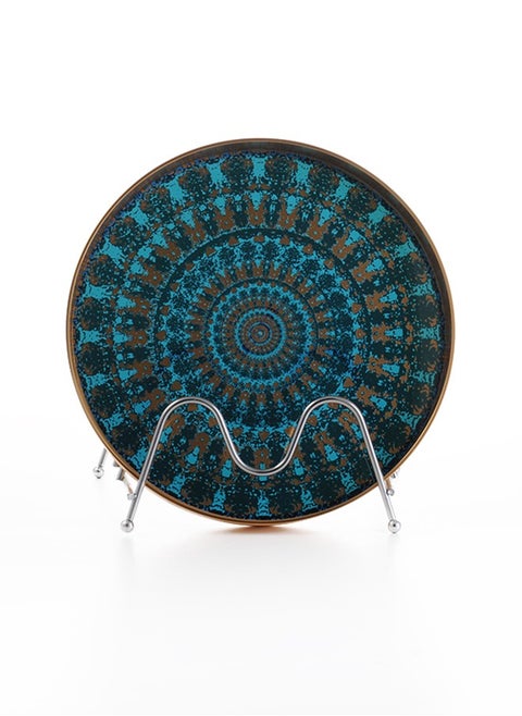 Small round turquoise gilded serving platter