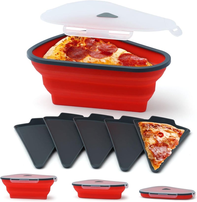 MIXEN Pizza Storage Container, Reusable Pizza Container Expandable with 5 Microwavable Serving Trays Collapsible Silicone Pizza Container to Leftover Organization, Microwave Dishwasher Safe - Image 1