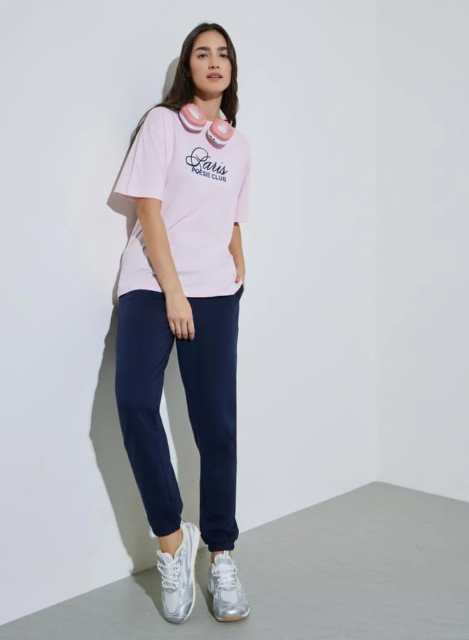 ستايلي Navy Blue Solid Mid-Rise Cuffed Joggers