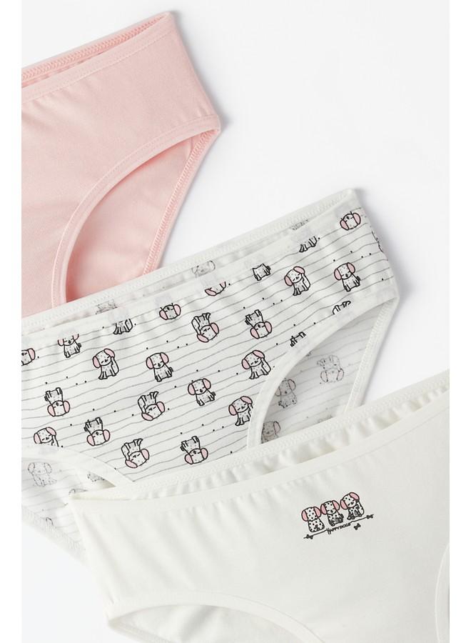 JUNE June Girl Dog Patterned 3-Pack Panties Multicolour - Ecru - Powder - Image 3