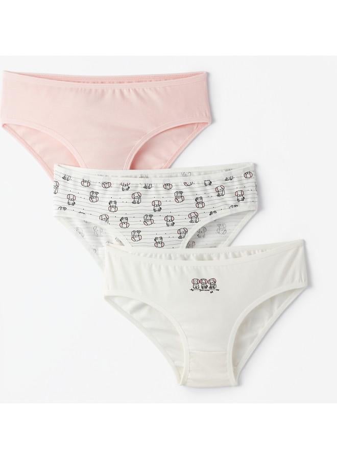 JUNE June Girl Dog Patterned 3-Pack Panties Multicolour - Ecru - Powder - Image 1