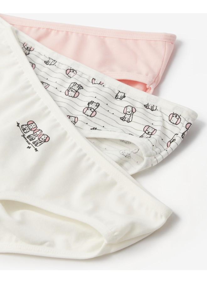 JUNE June Girl Dog Patterned 3-Pack Panties Multicolour - Ecru - Powder - Image 4