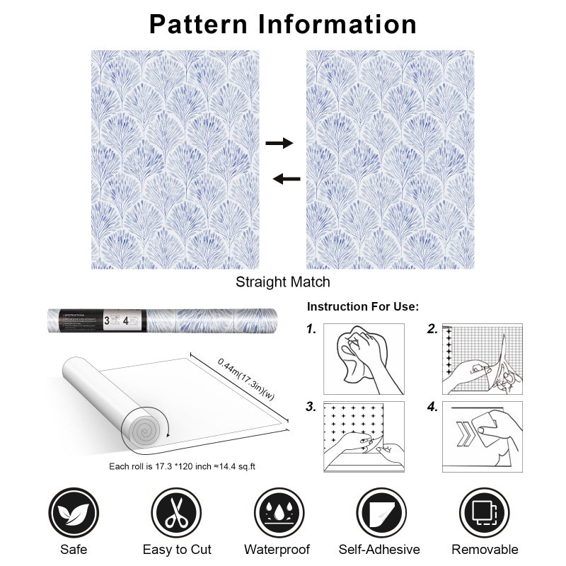Simon&Siff Modern Wallpaper Peel and Stick Boho Contact Paper Blue Geometric Wallpaper Removable Waterproof Self Adhesive Wall Paper for Bedroom Cabinets Decor 120" x 17.3" - Image 4