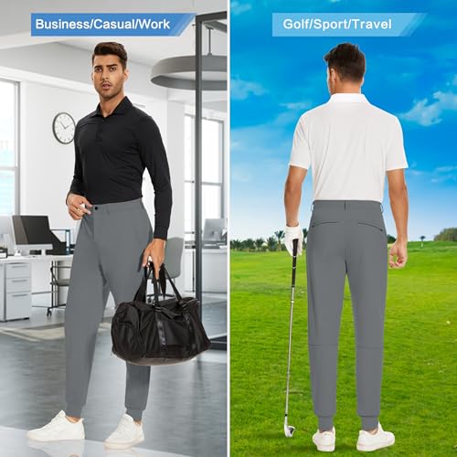 JWM Men's Stretch Golf Joggers Pants with Belt Loops - 29" Slim Fit Tapered Casual Business Travel Dress Work Sweatpants - Image 5