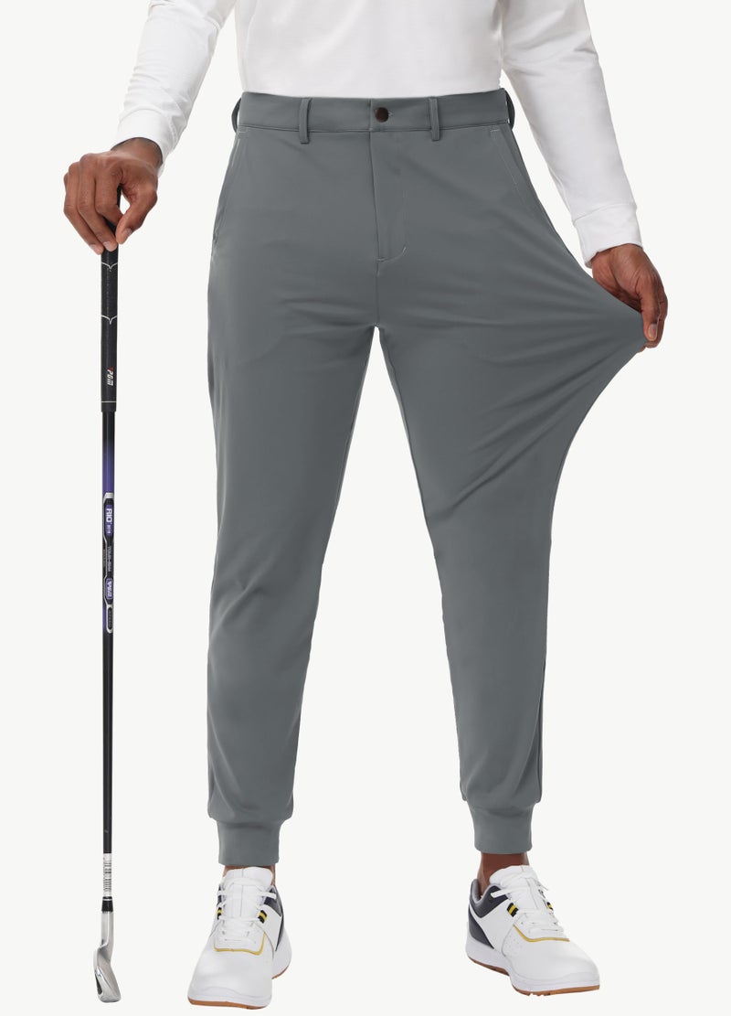 JWM Men's Stretch Golf Joggers Pants with Belt Loops - 29" Slim Fit Tapered Casual Business Travel Dress Work Sweatpants - Image 2