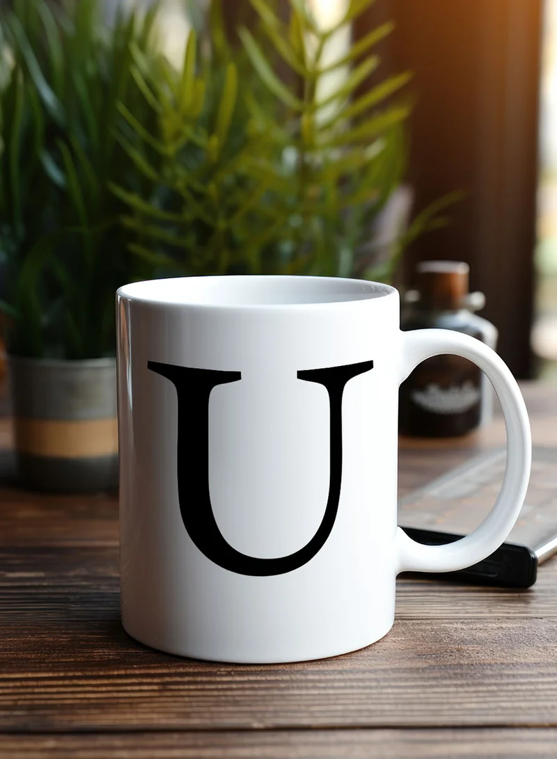 LOWHA 11 oz Ceramic Mug with Letter U Design on Both Sides